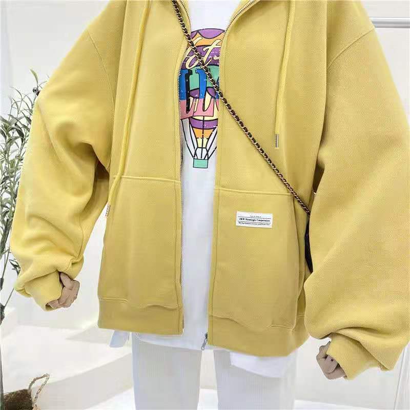 Sweater Women's Spring and Autumn 2021 Leisure All-match Pocket Solid Color Zipper Cardigan Hooded Long-sleeved Jacket