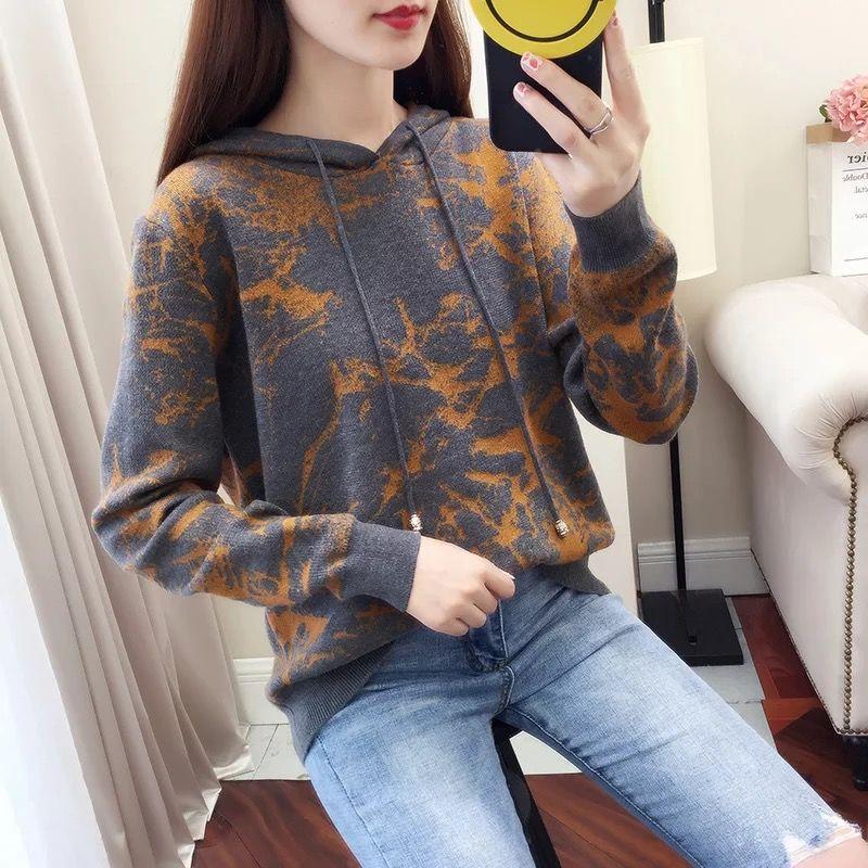 Autumn and Winter Loose Hooded Sweater Thickened Pullover Knitted Sweater Fashion Simple Female Top