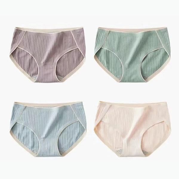 Women's 4Pcs/Set Mid Waist Breathable Seamless Underpants All-match Solid Color Large Size Causal Soft Panties