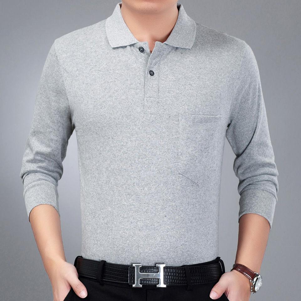 Autumn Middle-aged Men's Polo Shirt Long-sleeved T-shirt Business Men's Large Size Shirt Button Bottoming Shirt