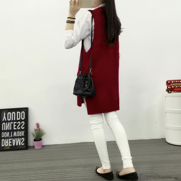 Autumn and Winter Mid-length Knitted Vest Women Loose Hedging V-neck Vest Thickened Large Size Waistcoat