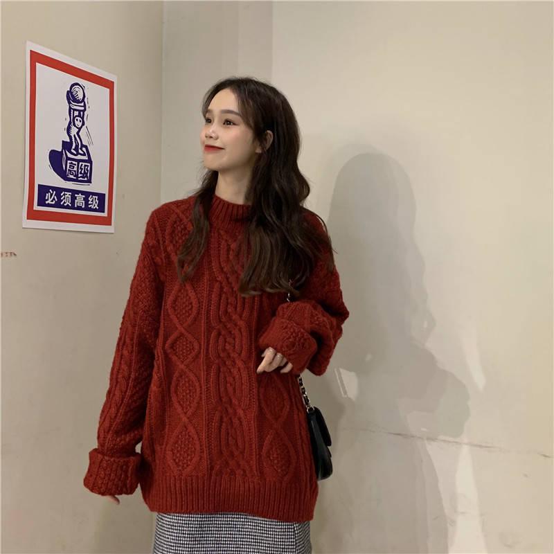 Pofulove  Loose Twist Sweater  Autumn Winter   College Style Pullover Sweater Coat Korean ins