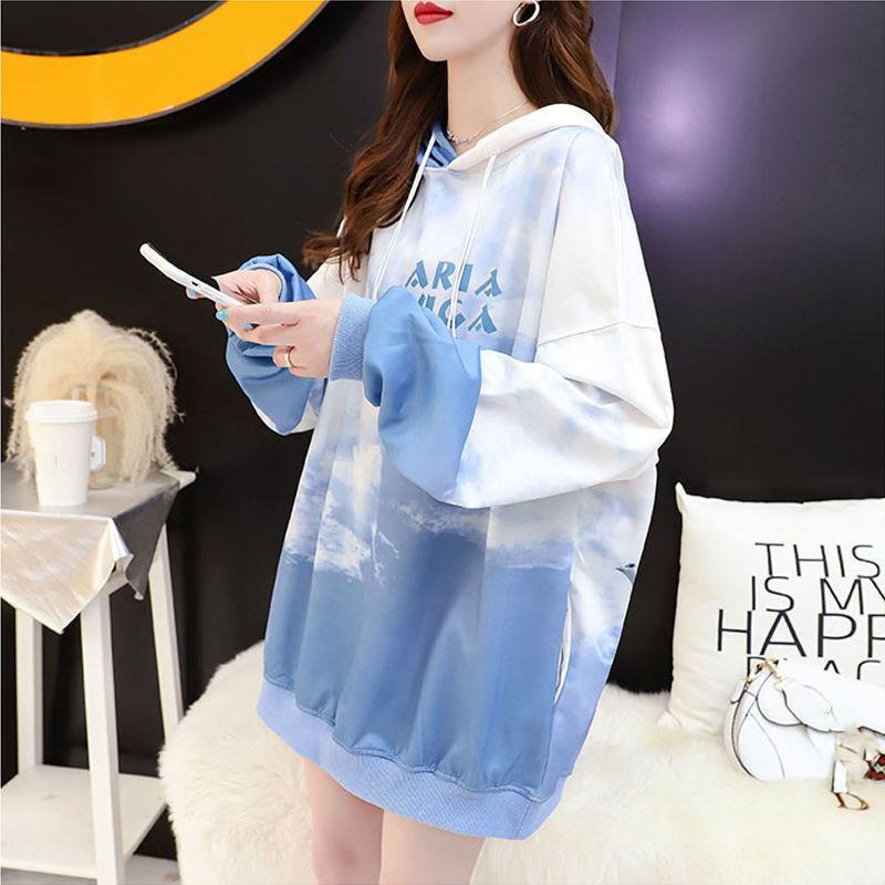 Middle Long Hooded Female Sweater Spring and Autumn Thin Section Korean Students Casual Loose Women's Shirt