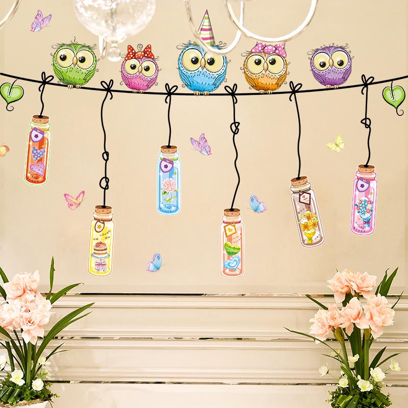 Owl removable wall stickers romantic drift bottle children room living room bedroom decorative mural