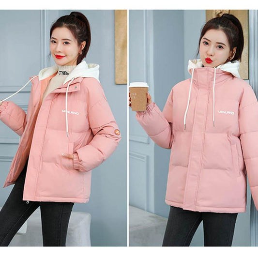 Fake Two-piece Down Padded Jacket Female Short Student Korean Style Loose Thick Bread Winter Jacket