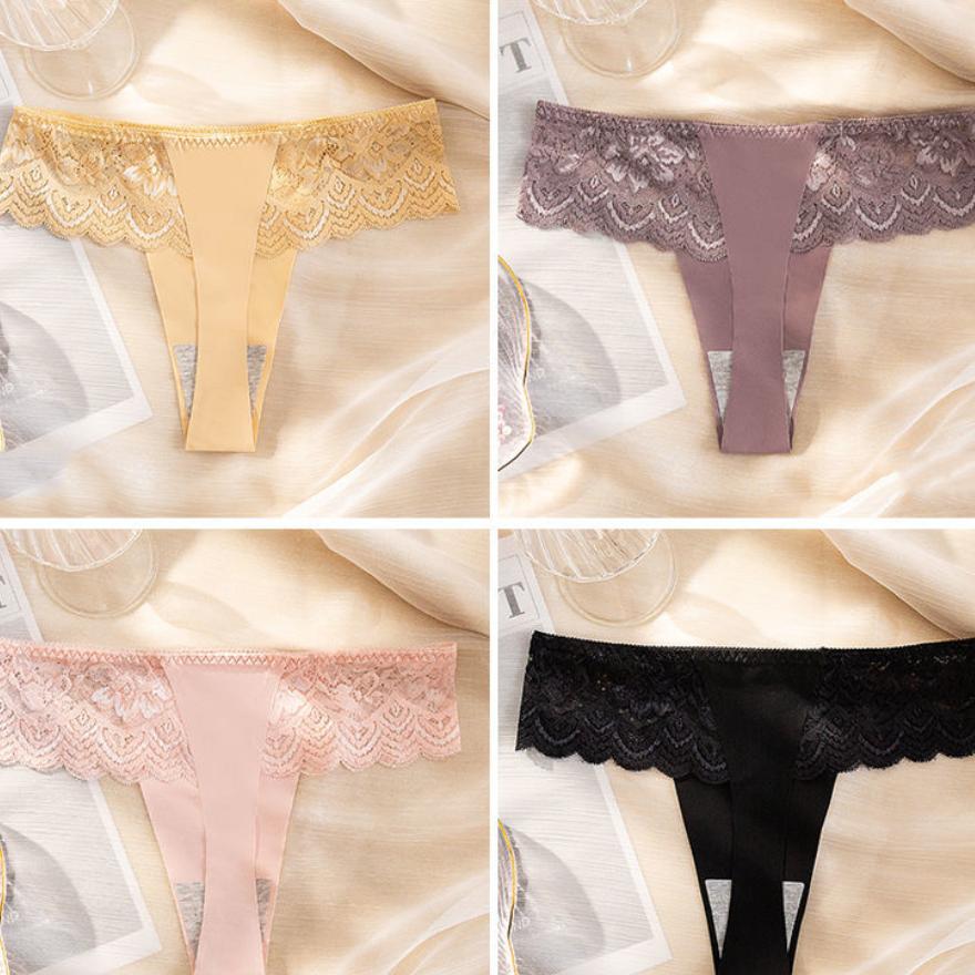 4Pcs/Set Female Lace Seamless Charming Underpants Women's Large Size Thong Low Waist Sports Girl's Solid Color Briefs