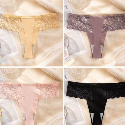 4Pcs/Set Female Lace Seamless Charming Underpants Women's Large Size Thong Low Waist Sports Girl's Solid Color Briefs