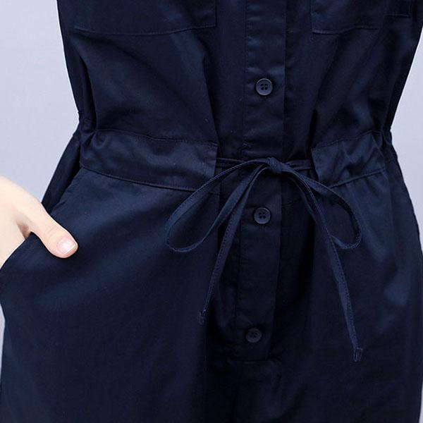 Women's V-Neck Button Lace-Up Jumpsuit Summer Short Sleeve Loose Playsuit Overalls Female Elegant Solid Color Pocket Rompers