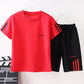 Kids Boys Summer Sweatshirts Short Sleeve T-Shirt Shorts Comfortable Cool Loose Casual Suit Striped Decorative Sports 2 Piece Set