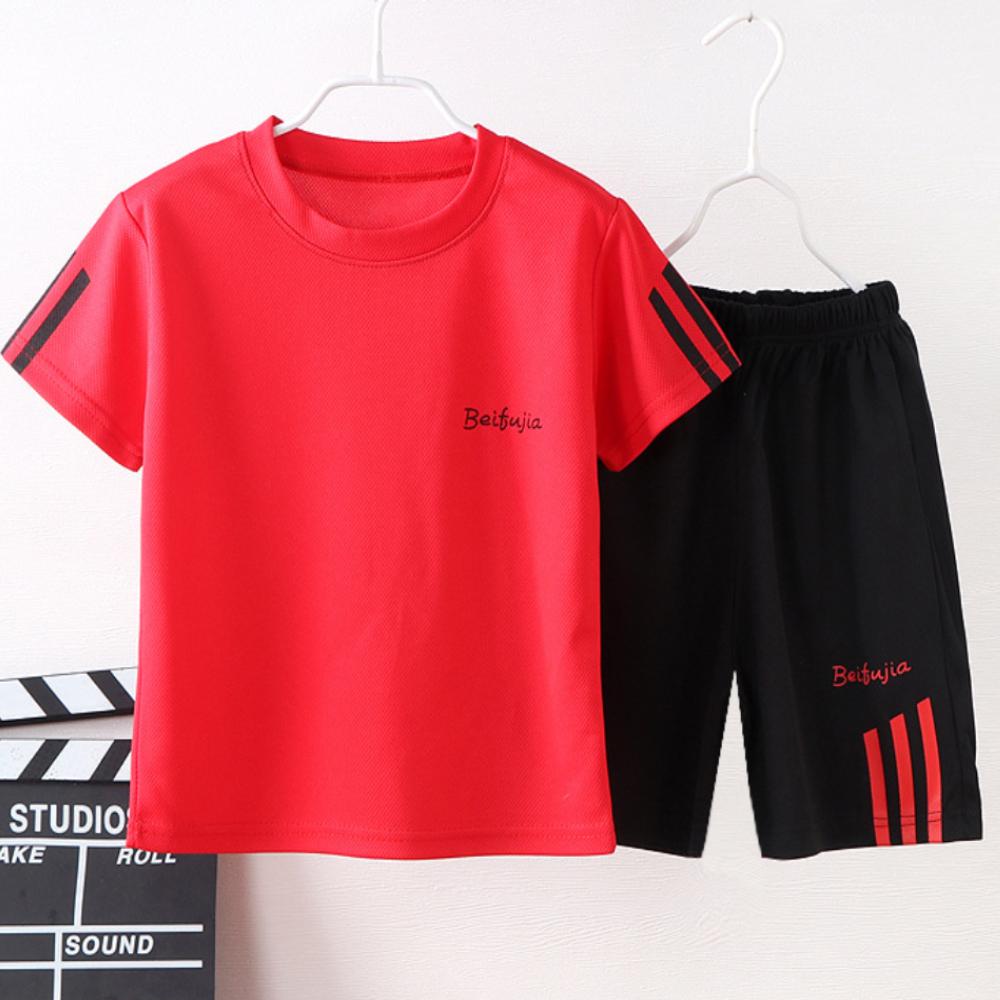 Kids Boys Summer Sweatshirts Short Sleeve T-Shirt Shorts Comfortable Cool Loose Casual Suit Striped Decorative Sports 2 Piece Set