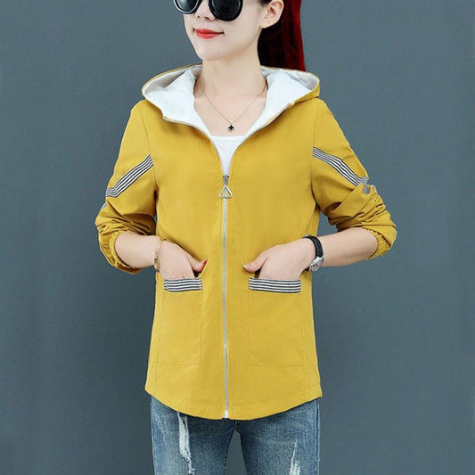 Spring & Fall Women Jacket Slim Hooded Coat Solid Casual Windbreaker Boutique Parka Regular