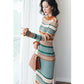 Autumn and Winter Long Knitted Dress French Retro Dress High Neck Over The Knee Women Sweater Dress