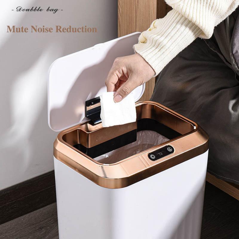 16L Battery Type Smart Sensor Trash Can Automatic with Lid Household Kick Kitchen Toilet Bathroom Living Room Deodorant Bucket Large