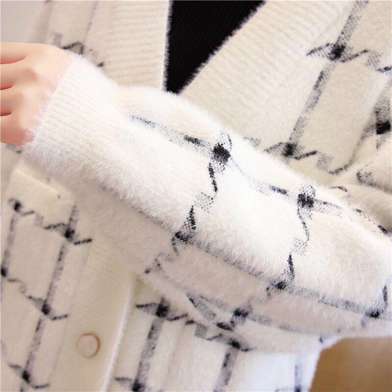 Autumn and Winter Mohair Cardigan Jacket Wild Loose V-neck Shirt Button Fashion Women's Top