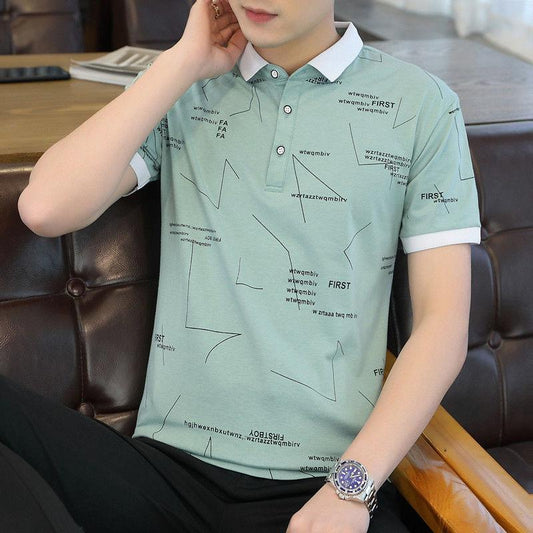 Summer Men's Short-sleeved T-shirt Lapel Cotton    Shirt Youth Trend Men's Clothing