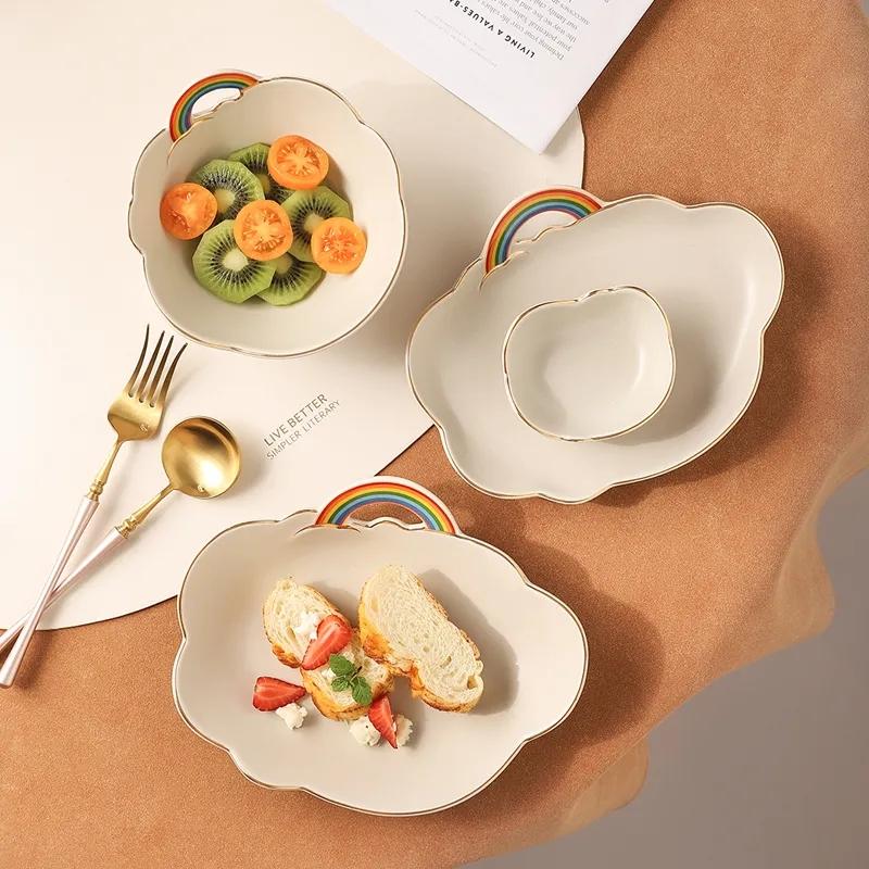 Creative Rainbow Bowl Plate Tableware Soup Bowl Rice Bowl Household Fruit Salad Bowl Ceramic Dinner Bowl Plate