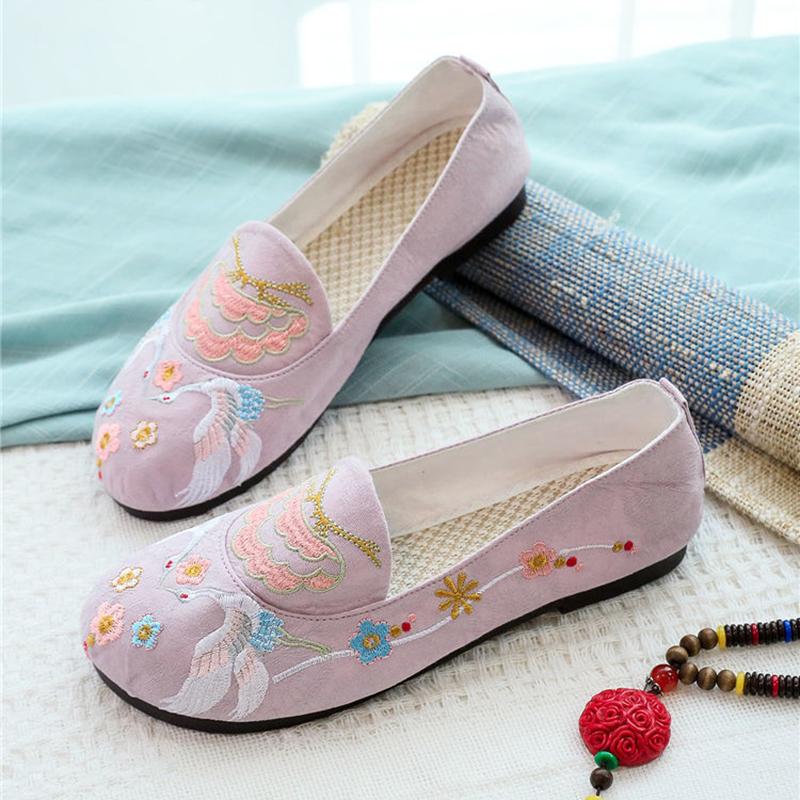 Chinese Style Popular Embroidery Ancient Town Costume Hanfu Shoes Cotton and Linen Canvas Shoes Round Toe Flat Heel Soft Sole