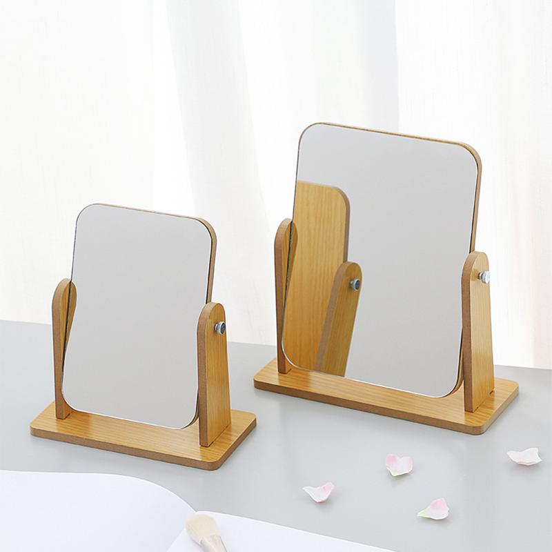 Simple Wooden Make-up Mirror Rotating Desktop Make-up Mirror Desktop Student Dormitory Folding Make-up Mirror Portable