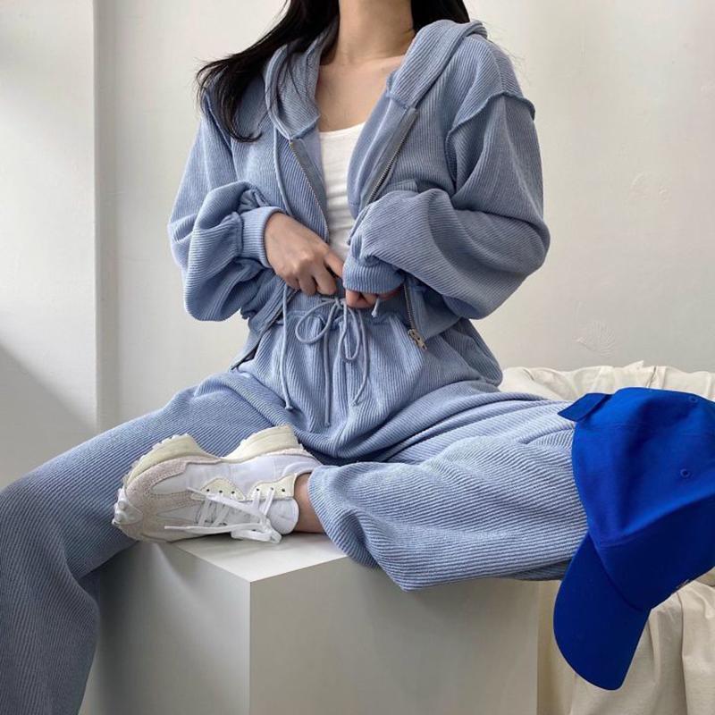 Autumn and Winter Age-reducing Women's Sports Suits Candy-colored Hooded Sweater Coats High-waisted Mopping Pants Casual Sports Suits Yoga Clothes