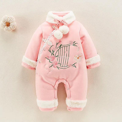 Baby Clothes Winter Clothes 100 Days Full Moon Baby Girl One Piece Clothes Chinese Wind Princess Ha Clothes One Year Old Thickened Outdoor Clothes