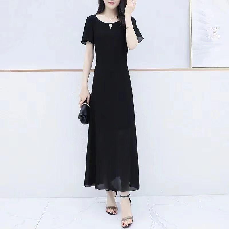 Plus Size Dress Women's Plus Size Long Skirts Cover Belly Reduce Age and Show Thinness Net Gauze Dress Round Neck Long Skirt A-line Version