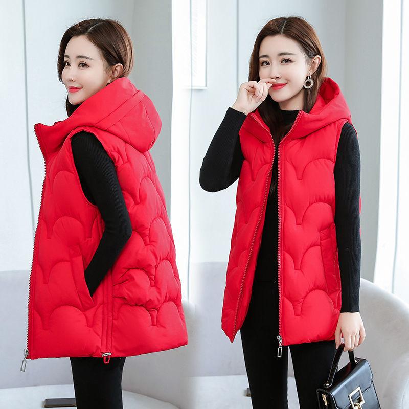 Autumn Winter Sleeveless Fashion Padded Jacket Loose Casual Slim Fit Warm Short Plus Size Hooded Waistcoat Vest Vest Thick Padded Jacket Women Outwear