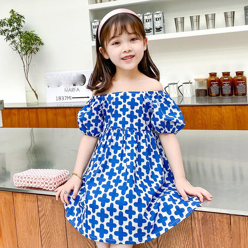 Children Dress Girls' Dress Korean Lovely Spring Summer Princess Dress Printed Floral Bubble Sleeve Baby Dress