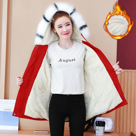 Winter School Overcoming Padded Coat Women's Mid-length Padded Coat Rabbit Fur Thickened College Style Jacket Parka Coat