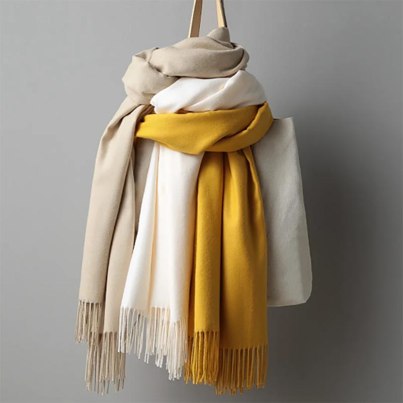 Women's Oversized Scarf Warm Tassel Shawl Solid Color Imitation Cashmere Thickened Dual-use Winter