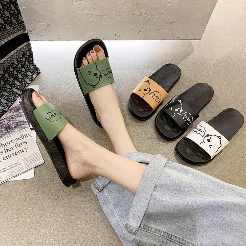 Korean Style Slippers Female Summer Wear Student Cute Bear Home Bathing Non-slip Soft Bottom Sandals and Slippers