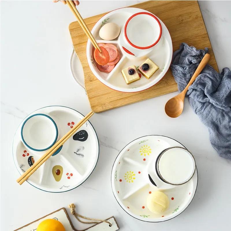 Japanese-style Tableware Creative Ceramic Divider Dish Three-grid Rice Plate Children's Dinner Plate Dim Sum Breakfast Plate Household Dish