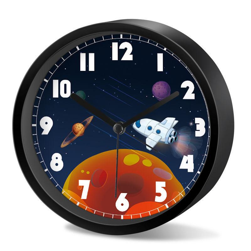 Starry Universe Astronaut Rocket Student Boy Children Cartoon Small Alarm Clock Bedside Mute Clock