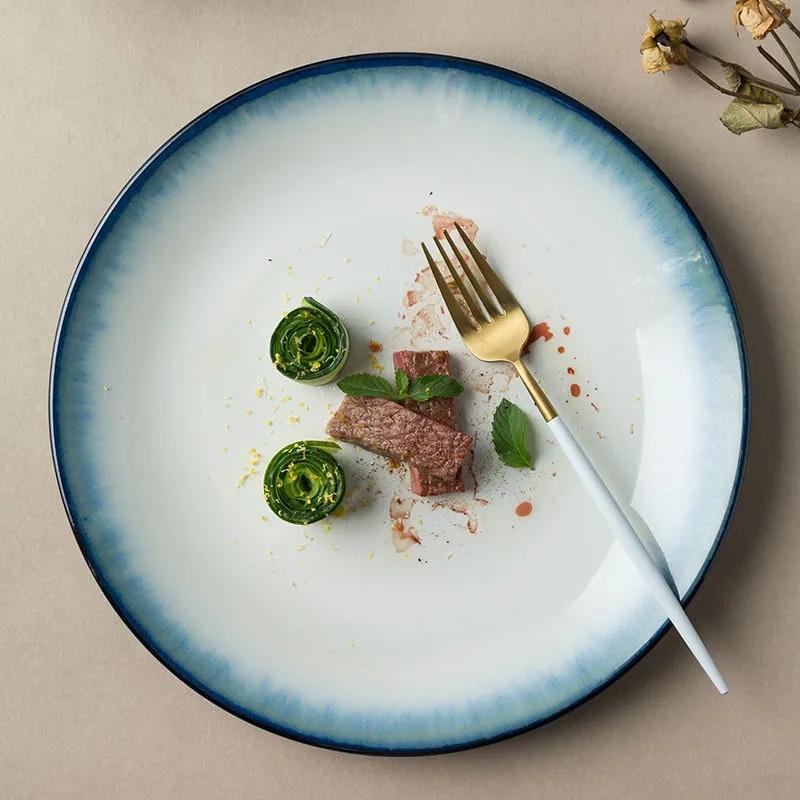 Steak Plate Creative Gradient Ceramic Tableware Western Food Plate Nordic Breakfast Plate Household Vegetable Plate Salad Plate