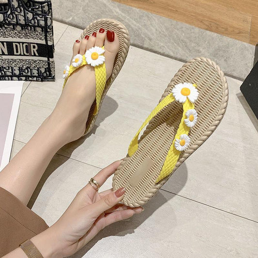 Flip-flops Female Summer Small Daisy Non-slip Beach Vacation Outer Wear Flip Flops Flip Flops Flat Bottom Light Ladies Sandals