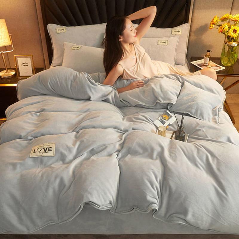 Thickened Milk Quilt Cover Double-sided Flannel Bedding Crystal Quilt Cover Pillowcase Bedding