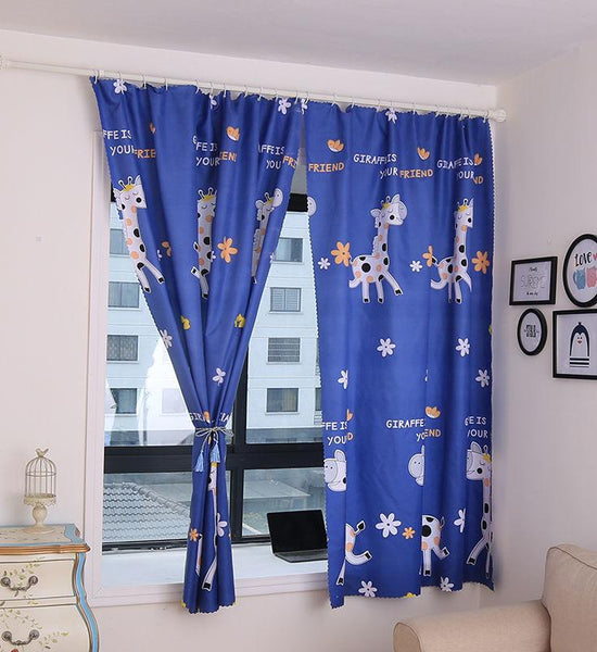 School Dormitory Bedroom Curtain Blackout Cloth Kindergarten Cartoon Blackout Curtain Rental Room Curtain Perforated Curtain (1 Piece)