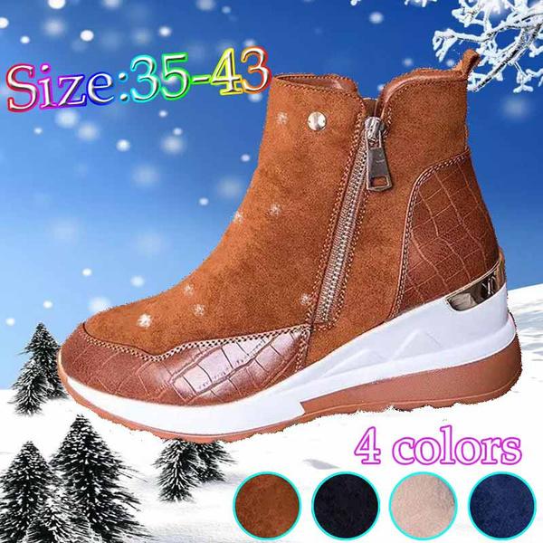 Winter Women Wedge Ankle Boots Casual Comfortable Zipper Sneakers Waterproof High Top Shoes