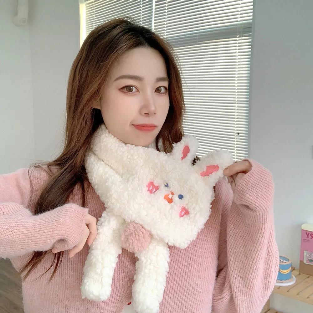 Winter Rabbit Plush Scarf Korean Sweet Lamb Wool Scarf Warm and Thick Scarf for Women