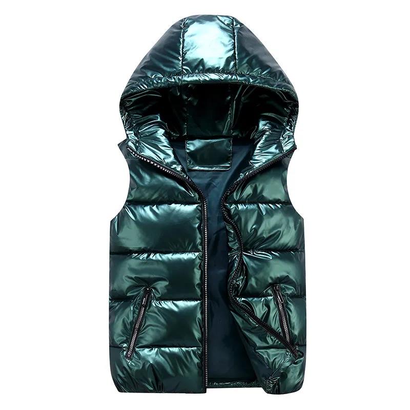 Large Size Glowing Women Winter Hooded Vest Coat Glossy Down Cotton Sleeveless Jacket Female Thicken Warm Winter Vest