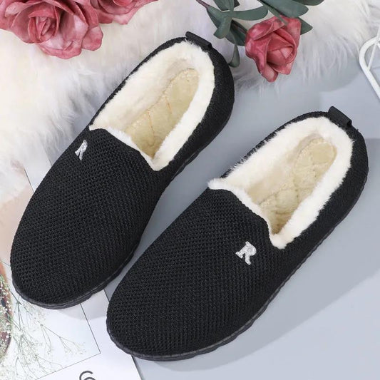 Winter Large Size Solid Color Warm Non Slip Mother's Shoes Women's Cotton Padded Shoes Plush Flat Bottom Sports Shoes