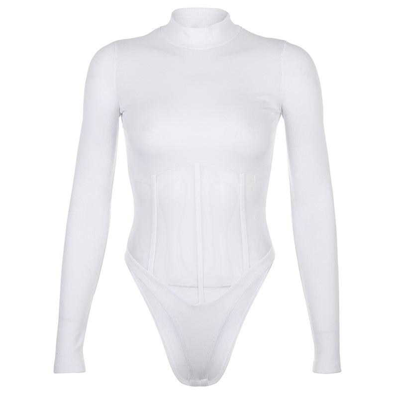 Mesh Patchwork Sexy Bodysuit Women Turtleneck Jumpsuit Body Long Sleeve Bodies Bodysuits Ladies