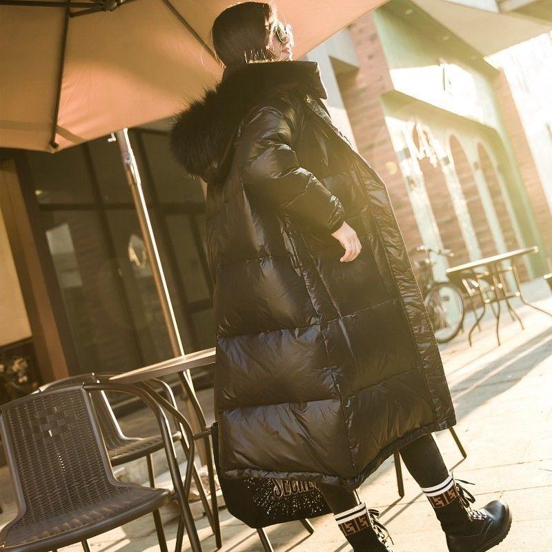 Down Jacket Women Winter Bright Face Loose White Duck Down Large Fur Collar Mid-length Warm Jacket