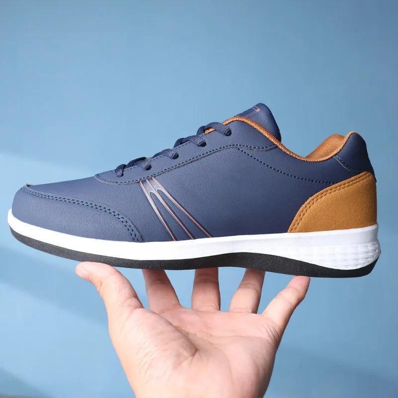 Men's Breathable Leather Sports Shoes All-match Non-slip Lightweight Board Shoes Outdoor Leisure Running Shoes Comfortable Casual Sneakers