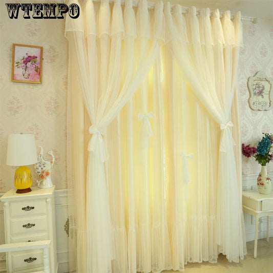 WTEMPO Curtain Tulle Window Treatment Voile Drape Valance Double-deck Window Curtains Living Room