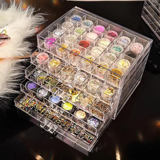 Desktop Earrings Necklace Multi-layer Storage Box Drawer-type Compartmental Nail Drill Jewelry Finishing Box Nail Polish Glue Transparent Storage Box