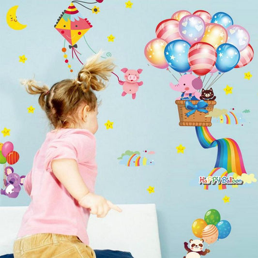 Happy Balloon Elephant Children 'S Room Kindergarten ,Decorative Wall Sticker Pvc Rainbow Murals