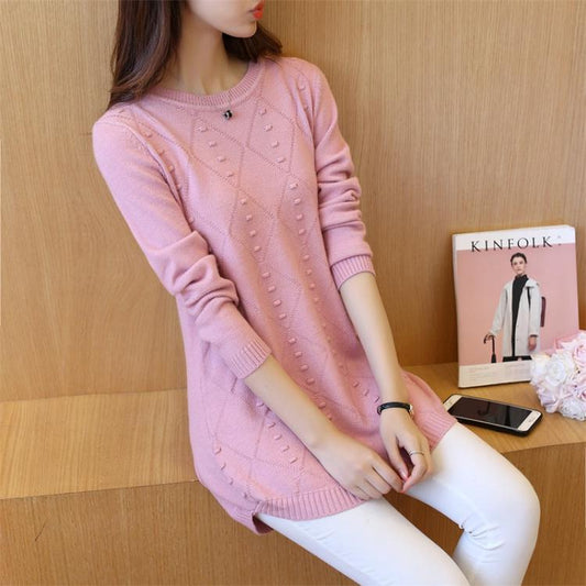 Sweater In The Long Round Neck Bottoming Shirt Spring and Autumn Loose Women's Sweater