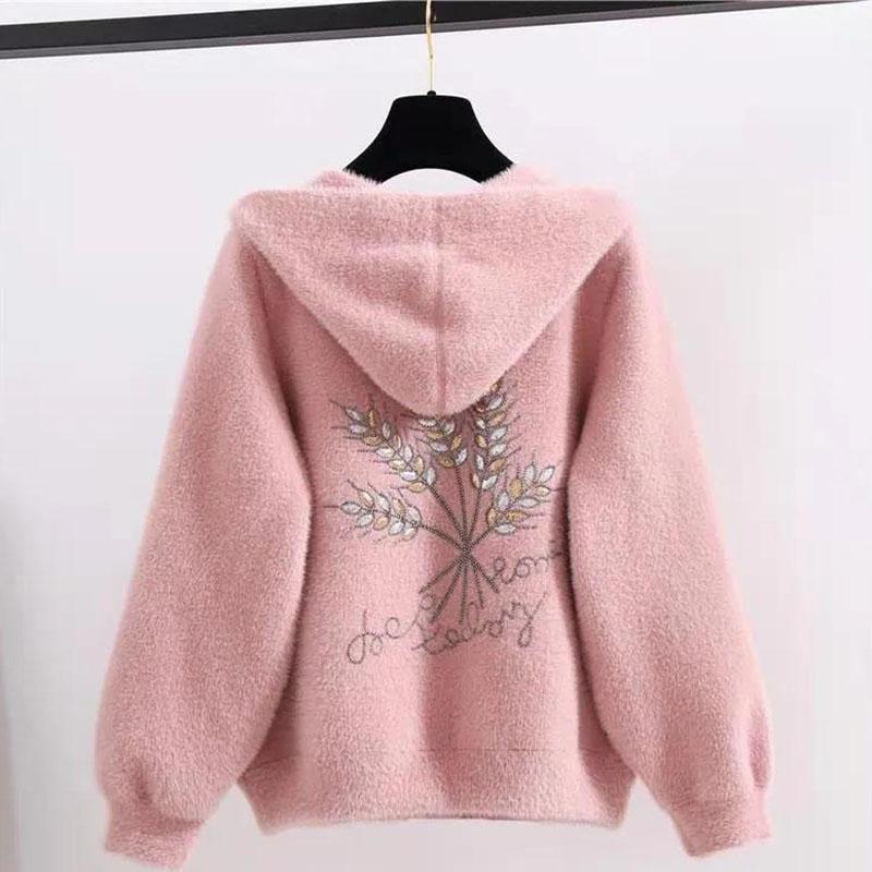 Knitted Cardigan Autumn and Winter Imitation Mink Velvet Jacket Female Korean Version Loose Temperament Ladies Style All-match