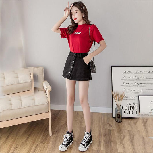 WTEMPO Denim Shorts Skirt Women Jeans Elastic Waist Loose Wide Leg A-line Office Club Casual Party Dates Vocation