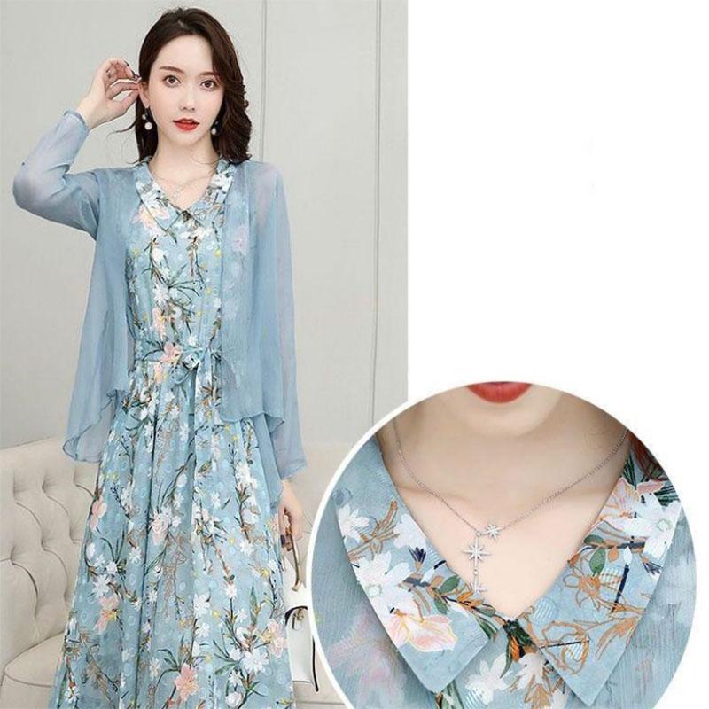 Two-Piece Chiffon Dress Women's Belly Cover Long Skirt Top Sun Coat Skirt